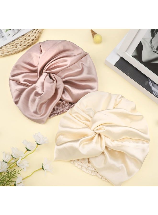 Vabean 3 Pieces Silk Hair Wrap for Sleeping Women Bonnet Silk Sleeping Bonnet Elastic Care Sleep Cap for Natural Curly Hair(Champagne, Black, Rose Gold) - Image 5