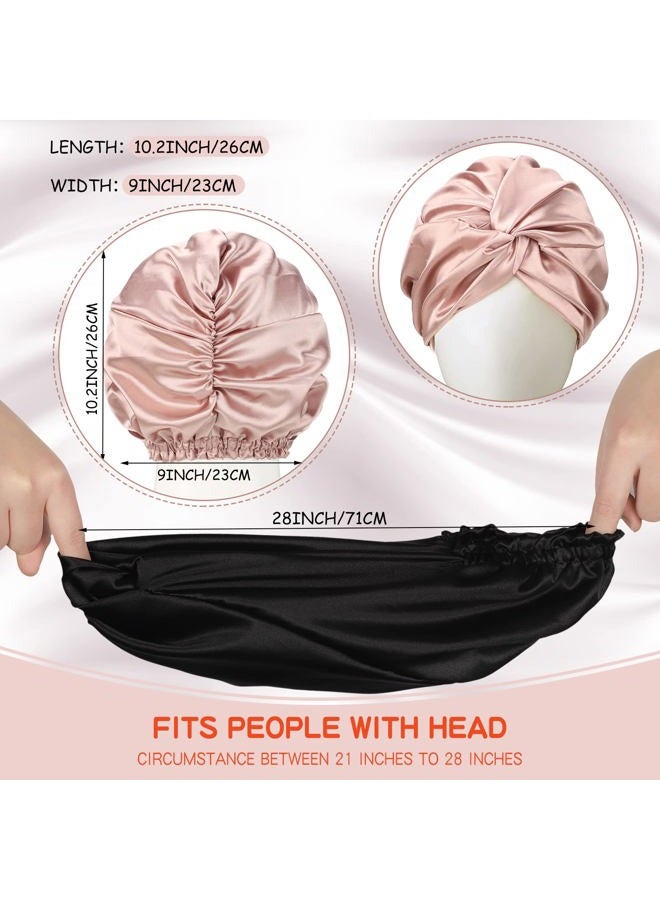 Vabean 3 Pieces Silk Hair Wrap for Sleeping Women Bonnet Silk Sleeping Bonnet Elastic Care Sleep Cap for Natural Curly Hair(Champagne, Black, Rose Gold) - Image 2