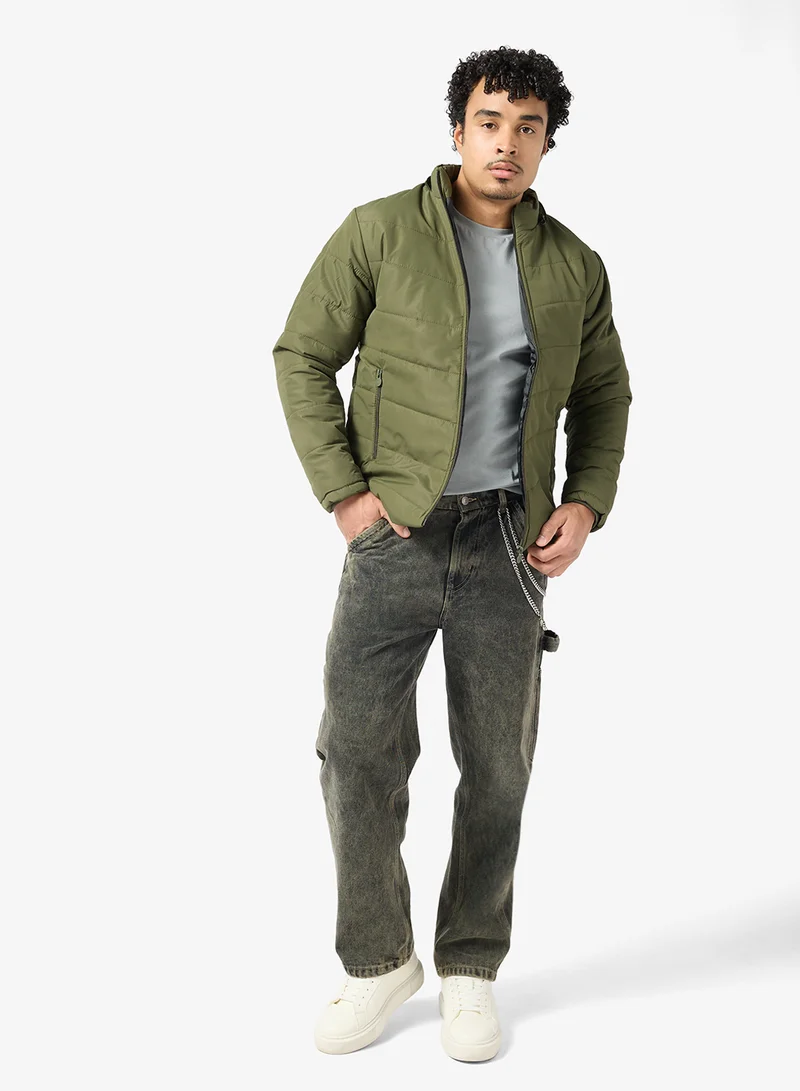 Seventy Five  Casual Zip Through Puffer Jacket With Hood for Men | Best Price UAE