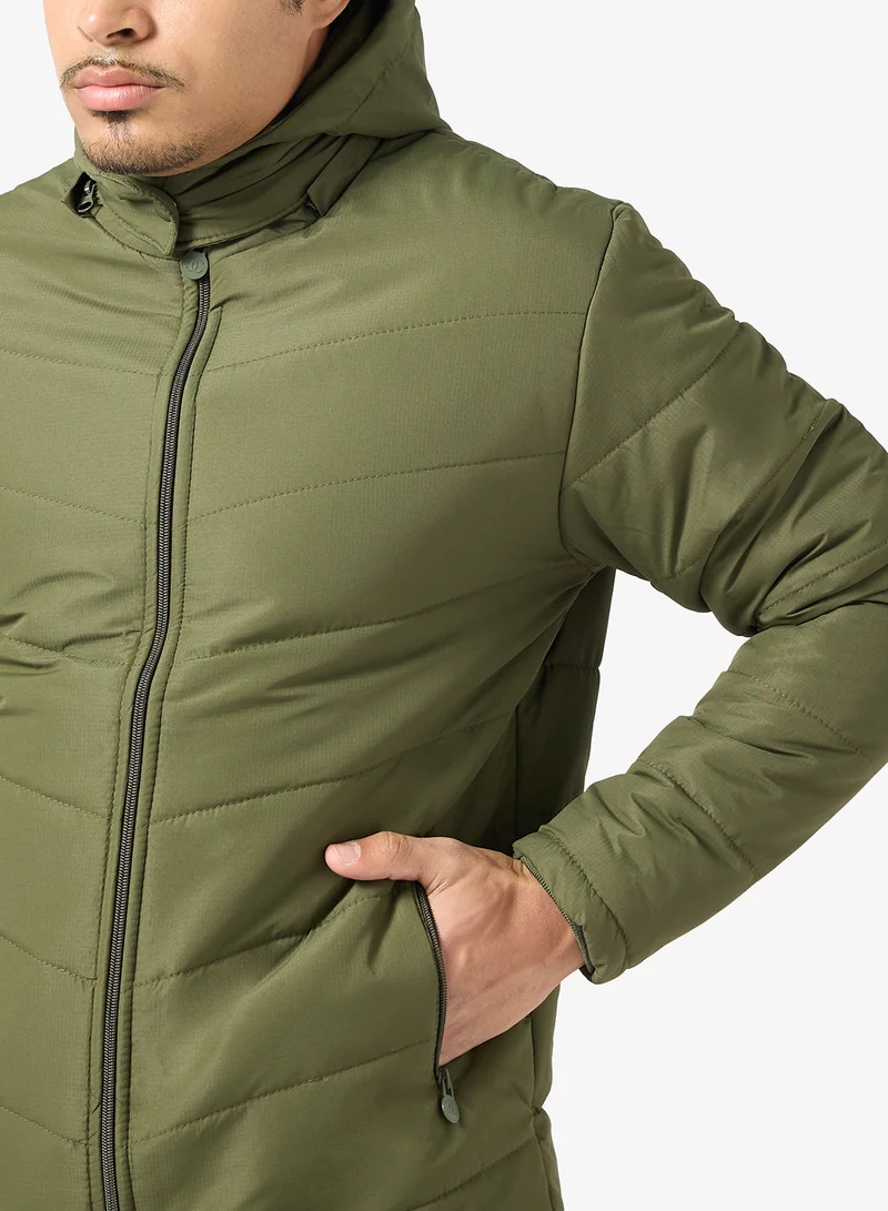 Seventy Five  Casual Zip Through Puffer Jacket With Hood for Men | Best Price UAE