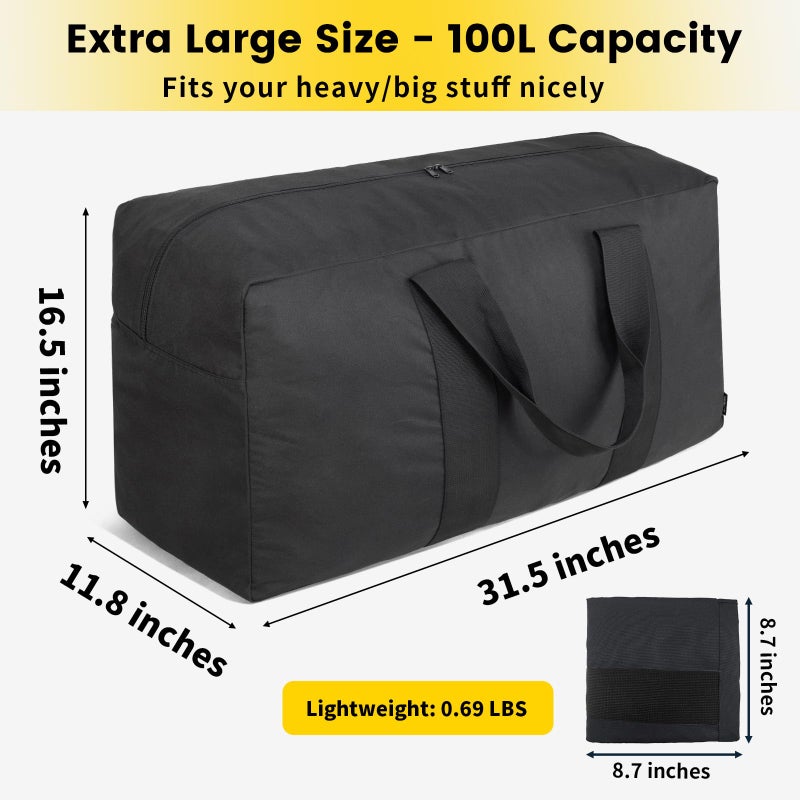Vorspack Extra Large Duffle Bag for Travel - 100L Duffel Bag for Men Gear Bag for Storage Foldable Weekender Bag for Overnight Camping - Black - Image 2