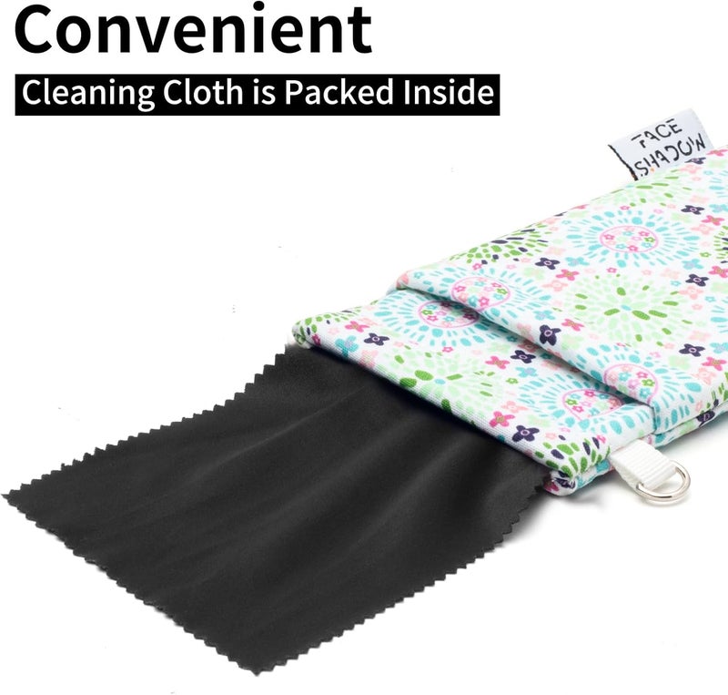 Face Shadow Double Glasses Case Soft Eyeglass Case For Women Men Squeeze Top Sunglasses Case With Cleaning Cloth - Image 4