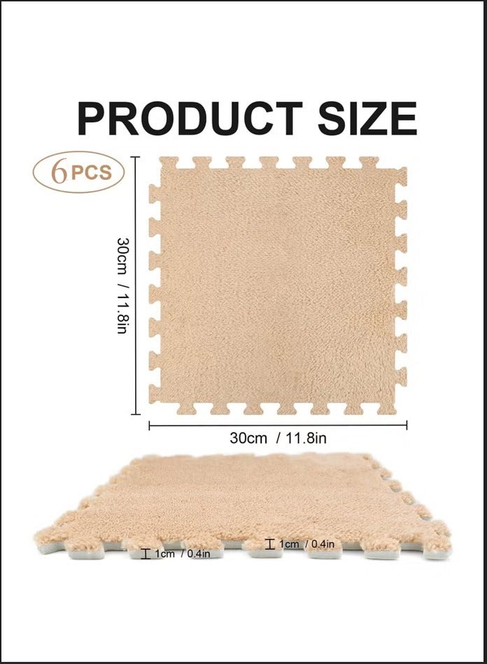 Plush Foam Floor Mat,Interlocking Carpet,Plush Puzzle Foam Floor Mat,Tiles Plush Puzzle Foam Floor Mat,Square Interlocking Carpet Tiles,Square Interlocking Fluffy Tiles,Soft Area Rugs,Border Fluffy Play Mat,Soft Climbing Area Rugs,Plush Foam Floor Mat for Home Playroom Decor,30x30cm (beige)  - Image 2
