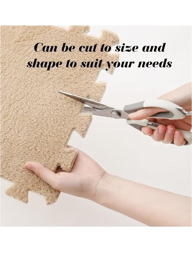 Plush Foam Floor Mat,Interlocking Carpet,Plush Puzzle Foam Floor Mat,Tiles Plush Puzzle Foam Floor Mat,Square Interlocking Carpet Tiles,Square Interlocking Fluffy Tiles,Soft Area Rugs,Border Fluffy Play Mat,Soft Climbing Area Rugs,Plush Foam Floor Mat for Home Playroom Decor,30x30cm (beige)  - Image 4