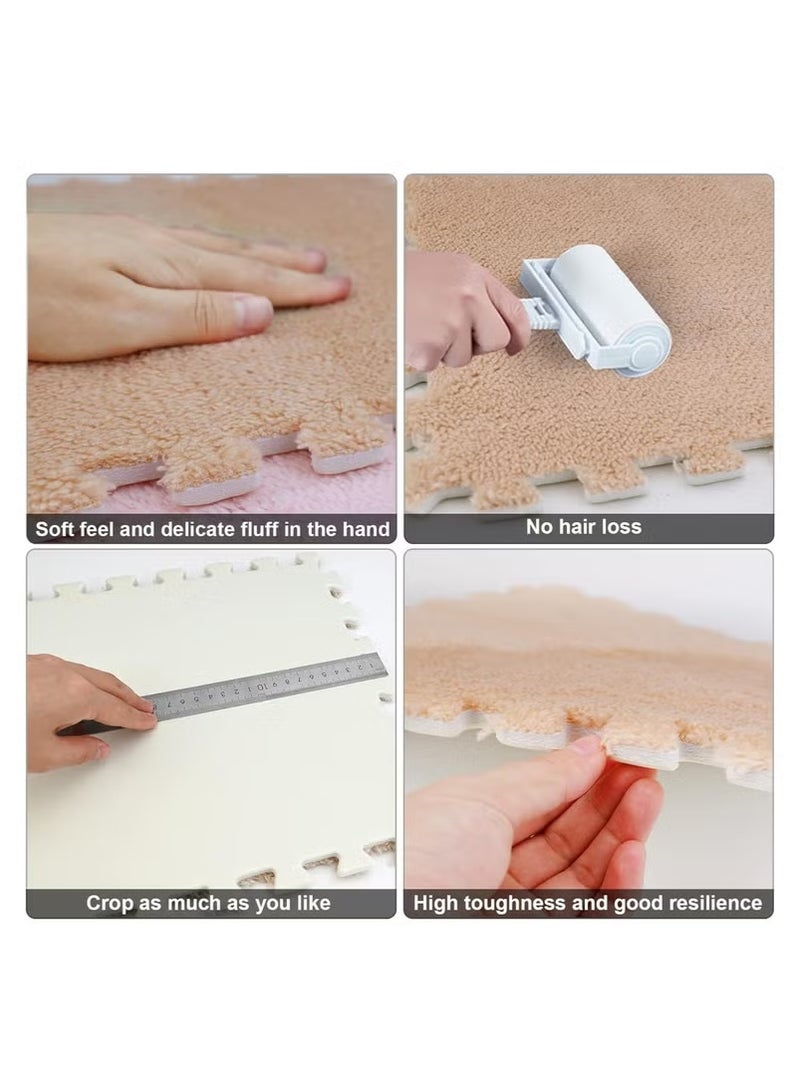 Plush Foam Floor Mat,Interlocking Carpet,Plush Puzzle Foam Floor Mat,Tiles Plush Puzzle Foam Floor Mat,Square Interlocking Carpet Tiles,Square Interlocking Fluffy Tiles,Soft Area Rugs,Border Fluffy Play Mat,Soft Climbing Area Rugs,Plush Foam Floor Mat for Home Playroom Decor,30x30cm (beige)  - Image 5