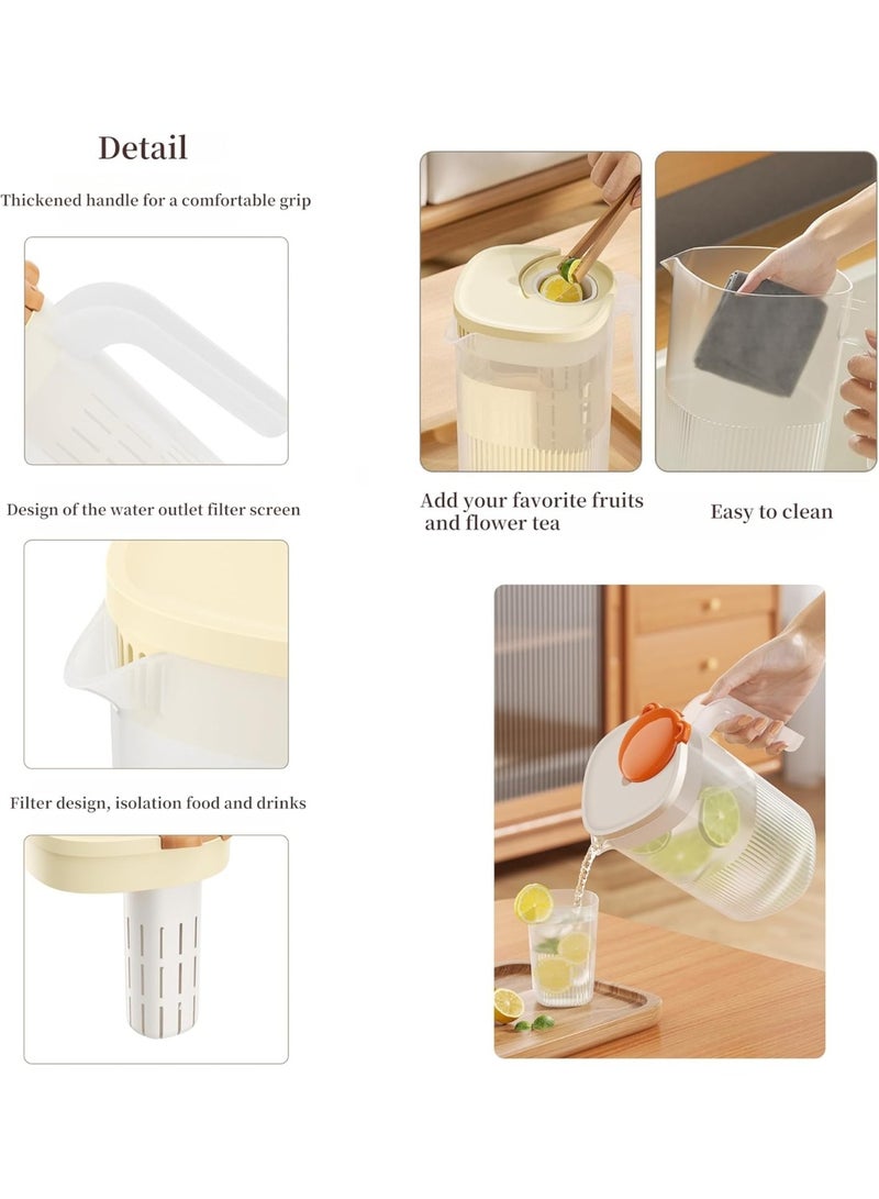 NANAO 2.2L Water Pitcher with Filter screen and 4 Cups, Iced Tea Pitcher for Making Tea, Juice and Cold Drink, Heatproof Food-grade PP material (White) - Image 4