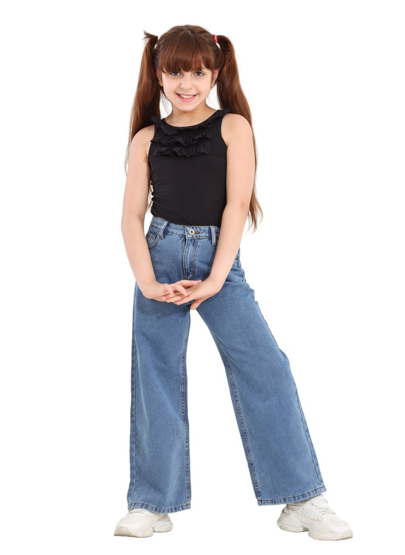 JBS DENIM - Girls' wide leg jeans, light blue - Image 1