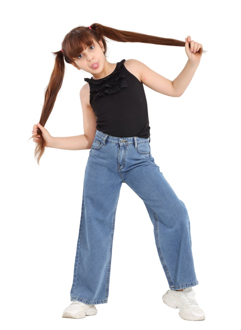 JBS DENIM - Girls' wide leg jeans, light blue - Image 1