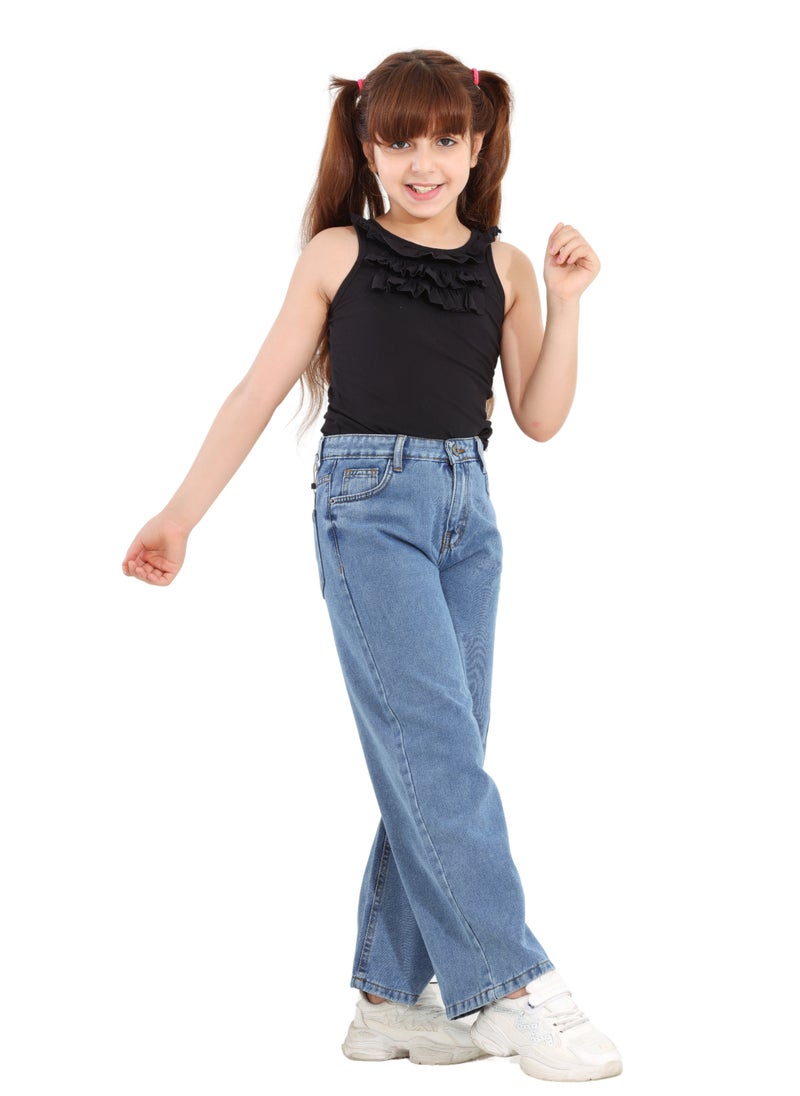 JBS DENIM - Girls' wide leg jeans, light blue - Image 1