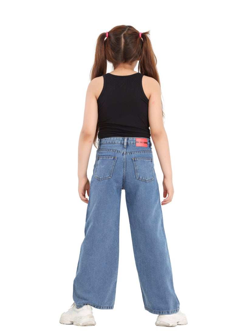 JBS DENIM - Girls' wide leg jeans, light blue - Image 1