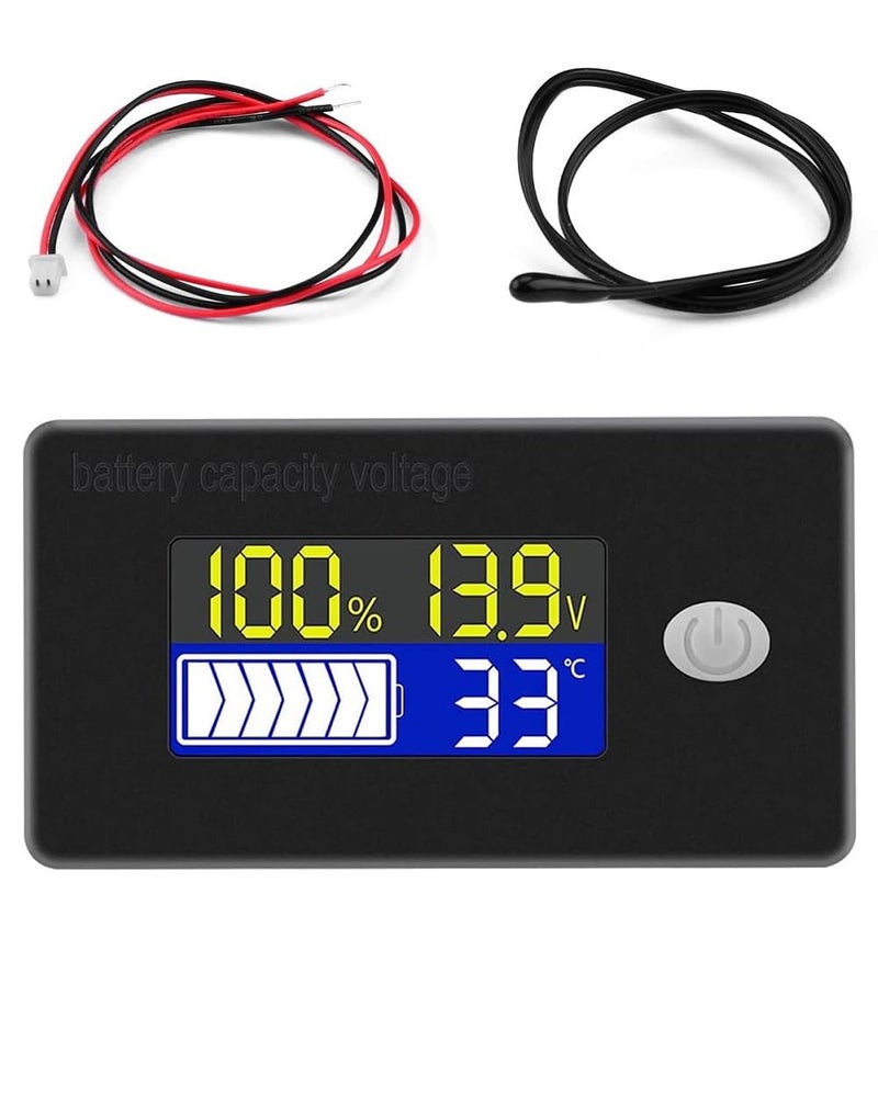 مؤشر سعة بطارية 12V شاشة LCD فولتميتر مقياس حرارة اختبار لبطاريات الليثيوم أيون والليثيوم فوسفات الحديد والحمض الرصاصي - Image 1