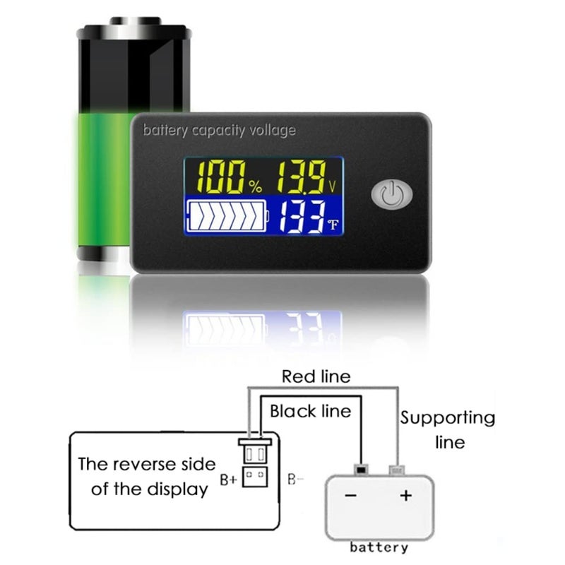 مؤشر سعة بطارية 12V شاشة LCD فولتميتر مقياس حرارة اختبار لبطاريات الليثيوم أيون والليثيوم فوسفات الحديد والحمض الرصاصي - Image 2