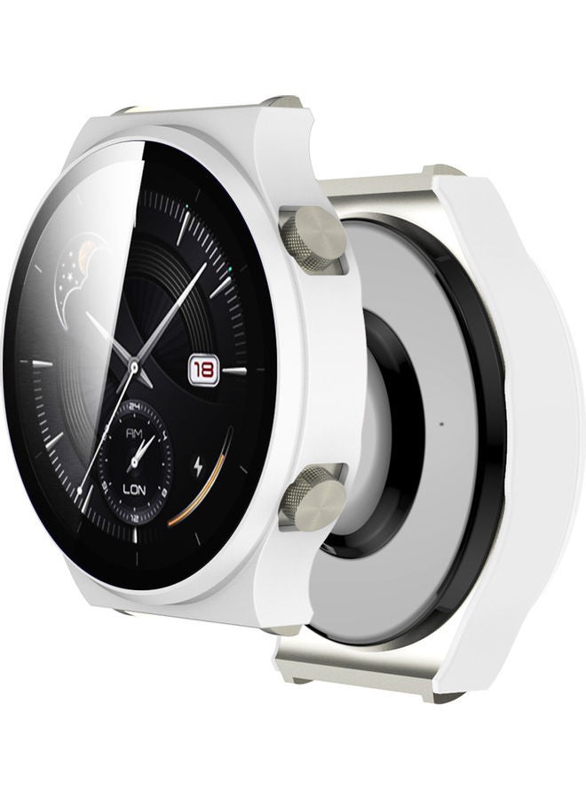 NIBEMINENT Plated Soft Case Cover With Tempered Glass Screen Protector For Huawei Watch GT 2 Pro White - Image 1