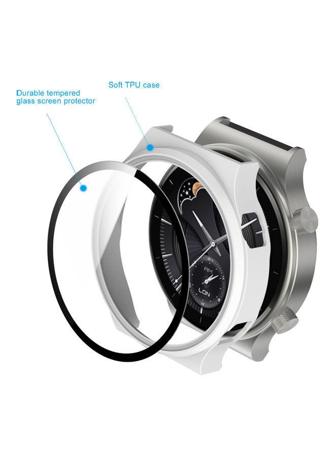 NIBEMINENT Plated Soft Case Cover With Tempered Glass Screen Protector For Huawei Watch GT 2 Pro White - Image 3