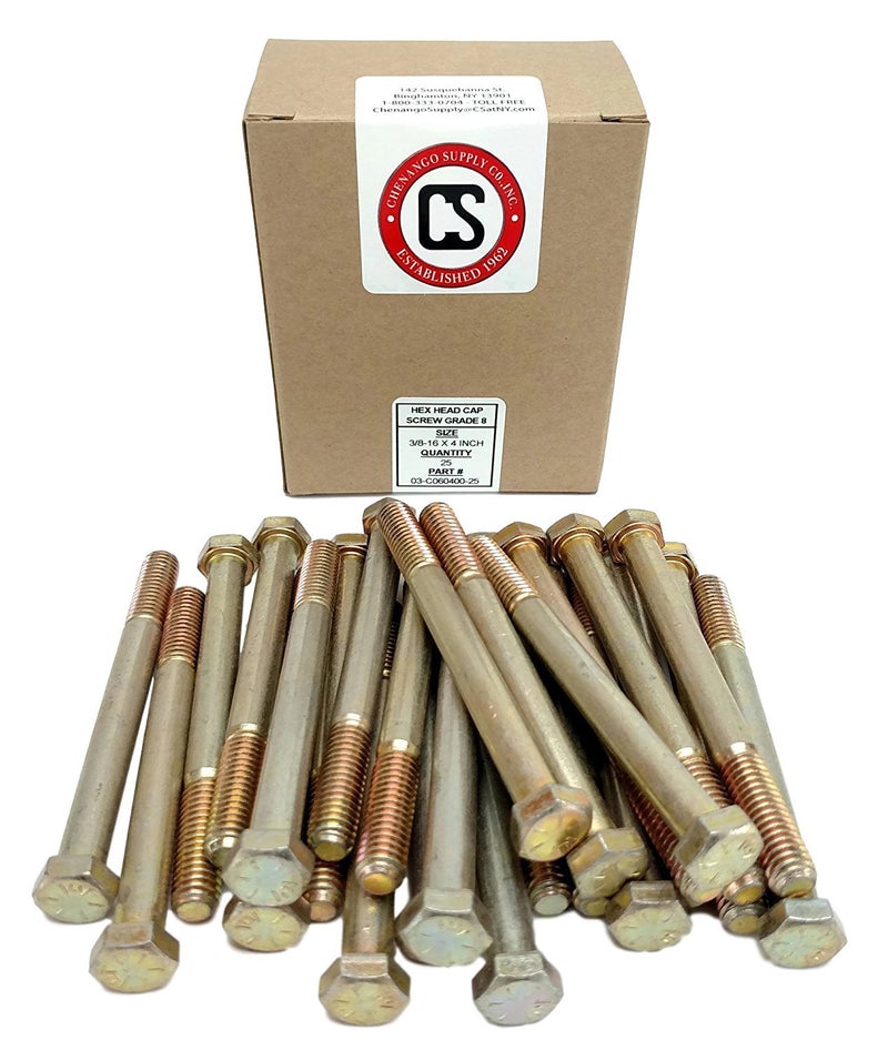 Chenango Supply 3/8-16 x 4 Hex Head Bolts, Grade 8 (3/4" to 4" Lengths in Listing) Hex Head Cap Screws (3/8-16x4 (25 pcs)) - Image 2