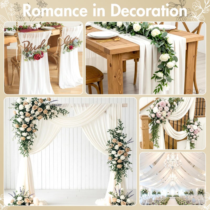 IONTACH 60" Chiffon Fabric by The Yard Pre-Cut Sheer Fabric for Wedding Arch Draping Fabric Party Backdrop Decoration Ceiling Decor (Ivory, 1 Yard) - Image 4