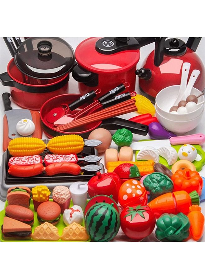 Arabest 73 PCS Play Kitchen Accessories Toy, Toddler Kitchen Toy Set, Including Pots, Pans and Fruits, Fake Play Kitchen Toys for Kids - Image 2
