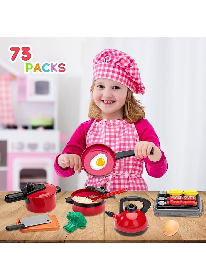 Arabest 73 PCS Play Kitchen Accessories Toy, Toddler Kitchen Toy Set, Including Pots, Pans and Fruits, Fake Play Kitchen Toys for Kids - Image 3