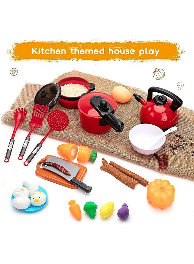 Arabest 73 PCS Play Kitchen Accessories Toy, Toddler Kitchen Toy Set, Including Pots, Pans and Fruits, Fake Play Kitchen Toys for Kids - Image 4