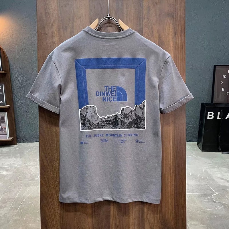 Social Spirit Guy Pure Cotton All-match Half-sleeve Trendy Mens Fashionable ins Style Simple T-shirt Cyber Trendy Handsome Personalized Short-sleeve Grey - Image 1