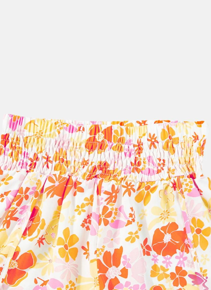 يونيكي Orange Floral Casual Shorts