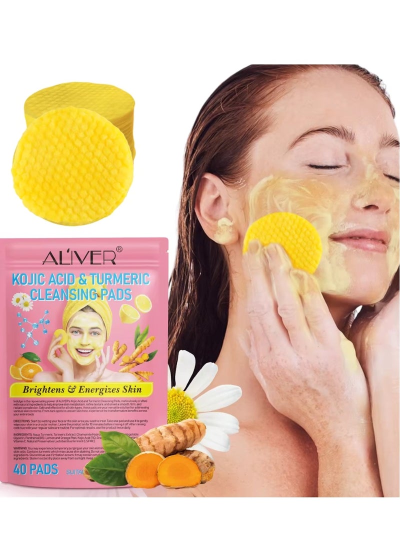 ALIVER 40Pcs Kojic Acid & Turmeric Cleansing Pads for Dark Spots Turmeric Kojic Acid Cleansing Pads Helps Balance Skin Oil & Water Fade Spot Remove Excess Keratin Clean Oil Kojic Acid Pads  - Image 2