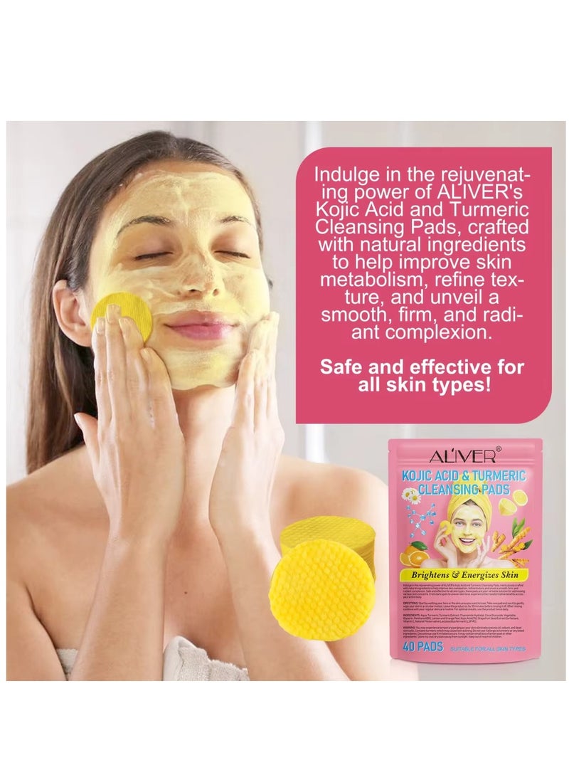 ALIVER 40Pcs Kojic Acid & Turmeric Cleansing Pads for Dark Spots Turmeric Kojic Acid Cleansing Pads Helps Balance Skin Oil & Water Fade Spot Remove Excess Keratin Clean Oil Kojic Acid Pads  - Image 5