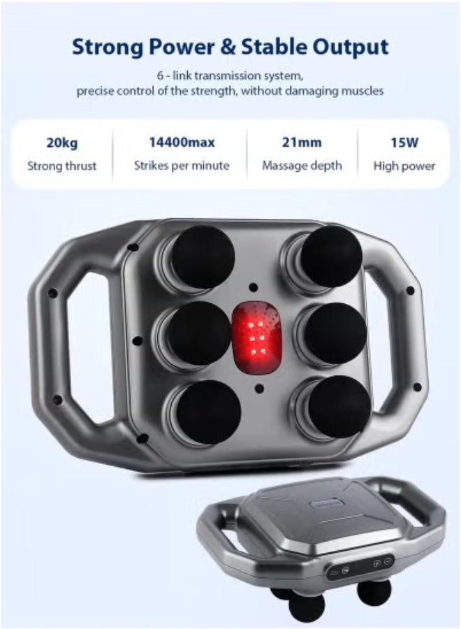 TIGER Six Head Electric Fascia Gun Massager with Vibration & Red Light Therapy – Deep Tissue Muscle Massage Gun for Pain Relief, Body Relaxation & Improved Blood Circulation | Quiet Operation | 6 Massage Heads | Full Body Use – Back, Neck, Legs, Arms, Feet & More - Image 4