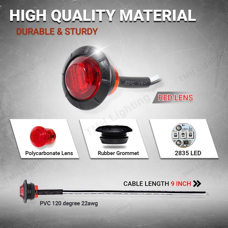 TMH (10 Pcs 3/4 Inch Mount Red LED Clearance Markers Bullet Marker lights, side marker lights, led marker lights, led side marker lights, led trailer marker lights, rv marker lights - Image 5