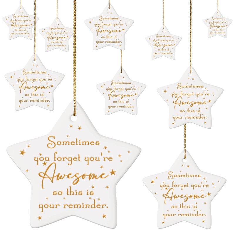 Sieral 10 Pcs Christmas Thank You Ornaments for Coworkers Employee Appreciation Gift Ceramic Star Hanging Ornament Gifts Awesome