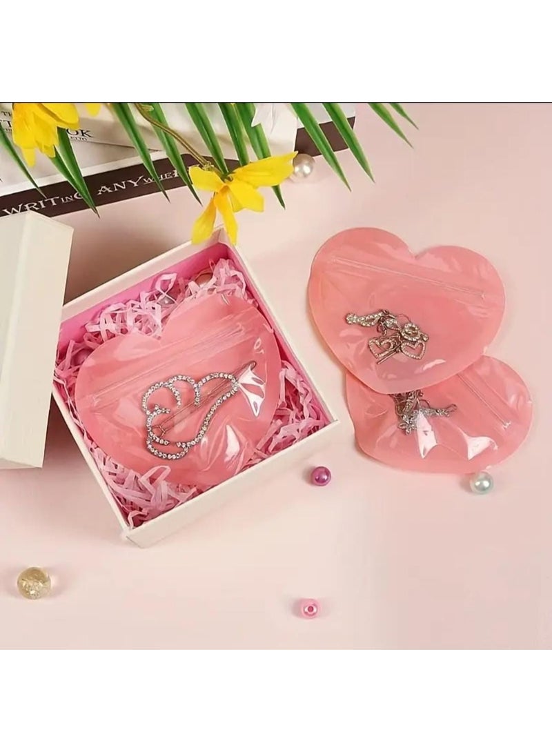 KRONFOL 25 pics Heart-Shaped Jewelry Bags Compatible for Earrings, Necklaces, Bracelets - Self-Sealing PVC Pouches with Cute Romantic Sealable Gift Bags for Valentine's Day, Birthdays, Weddings (Durable & Portable) - Image 2