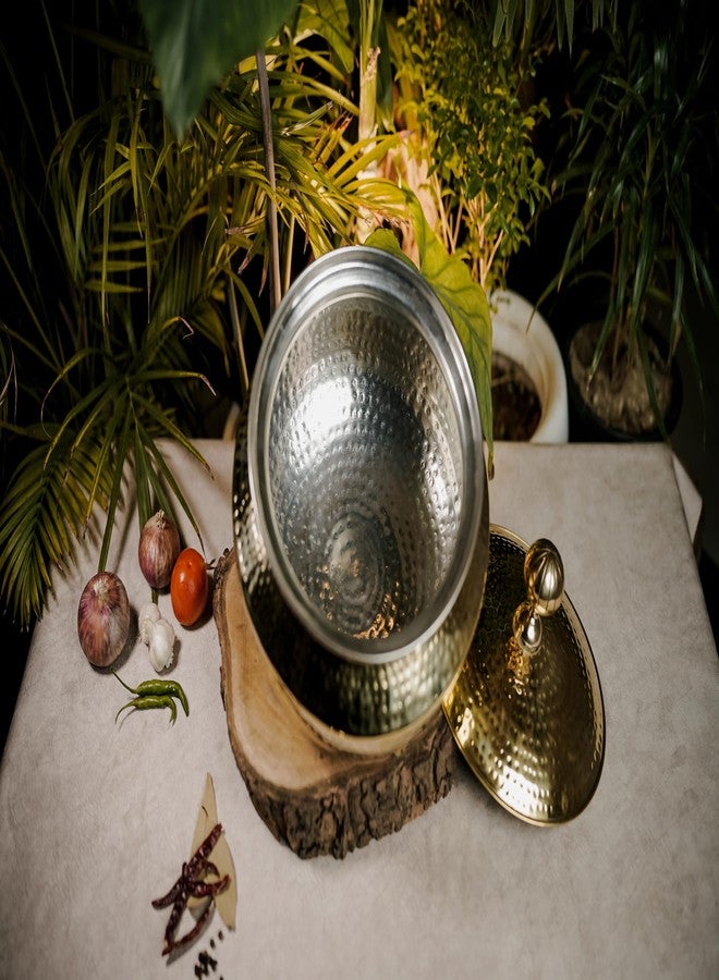 Brass Handi with Lid | Traditional Patili for Cooking and Serving | Handcrafted Pital Cookware with Golden Finish | Durable Pot for Kitchen Use and Home Decoration (4 litres) - Image 2