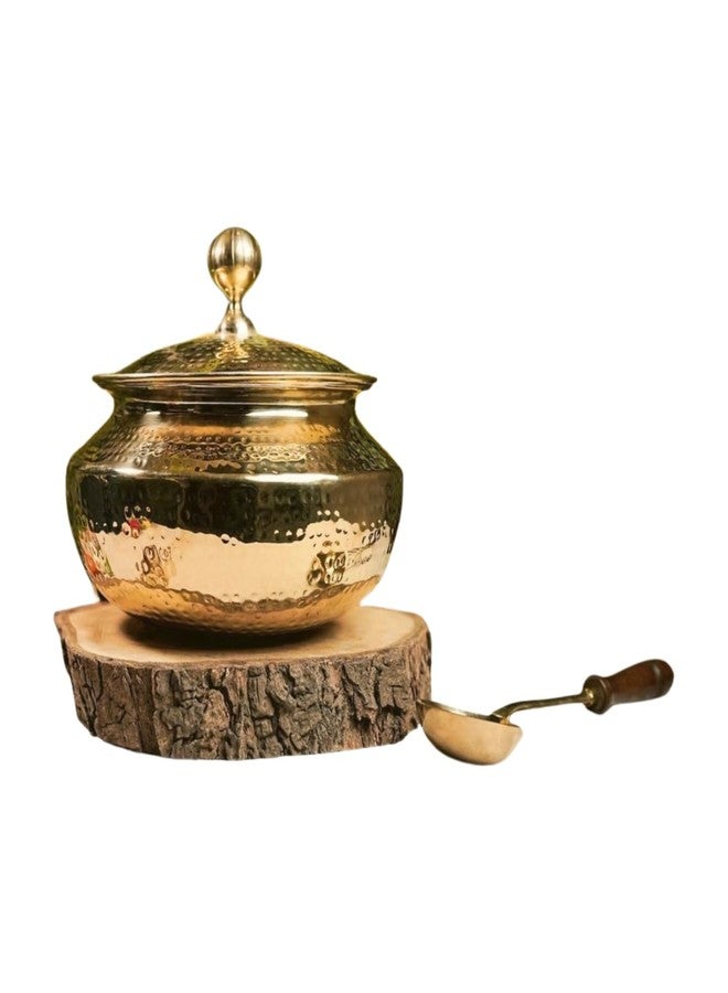 Brass Handi with Lid | Traditional Patili for Cooking and Serving | Handcrafted Pital Cookware with Golden Finish | Durable Pot for Kitchen Use and Home Decoration (4 litres) - Image 1