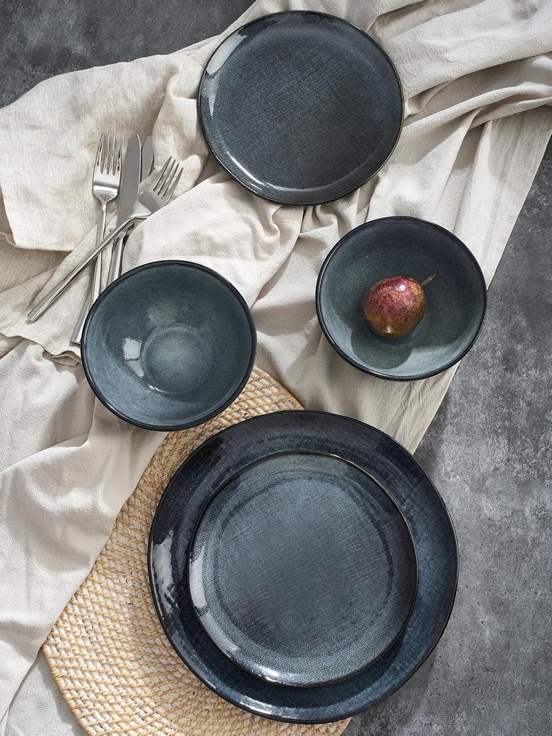 Famiware Famiware Moonlight Plates and Bowls Sets 18 Pieces Stoneware Dinnerware Sets with Linen Finish Handmade Dishware set for 6 Microwave and Dishwasher Safe Scratch Resistant Tableware Dark Blue  - Image 2