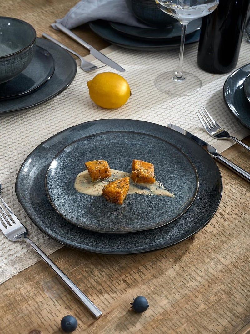 Famiware Famiware Moonlight Plates and Bowls Sets 18 Pieces Stoneware Dinnerware Sets with Linen Finish Handmade Dishware set for 6 Microwave and Dishwasher Safe Scratch Resistant Tableware Dark Blue  - Image 5