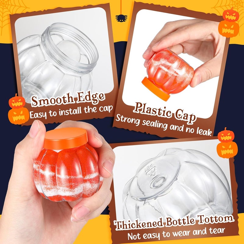 Hsei 100 Pcs 2 oz/ 60ml Plastic Pumpkin Jar with Lids Mini Halloween Pumpkin Candy Jar Small Fall Containers Clear Sand Art Potion Bottles for ThanksGiving Party Decoration Cookie Autume Gift Crafts - Image 3
