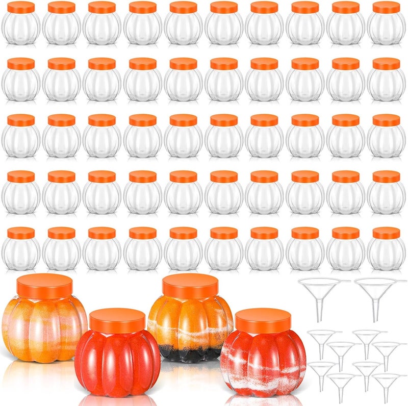 Hsei 100 Pcs 2 oz/ 60ml Plastic Pumpkin Jar with Lids Mini Halloween Pumpkin Candy Jar Small Fall Containers Clear Sand Art Potion Bottles for ThanksGiving Party Decoration Cookie Autume Gift Crafts - Image 1