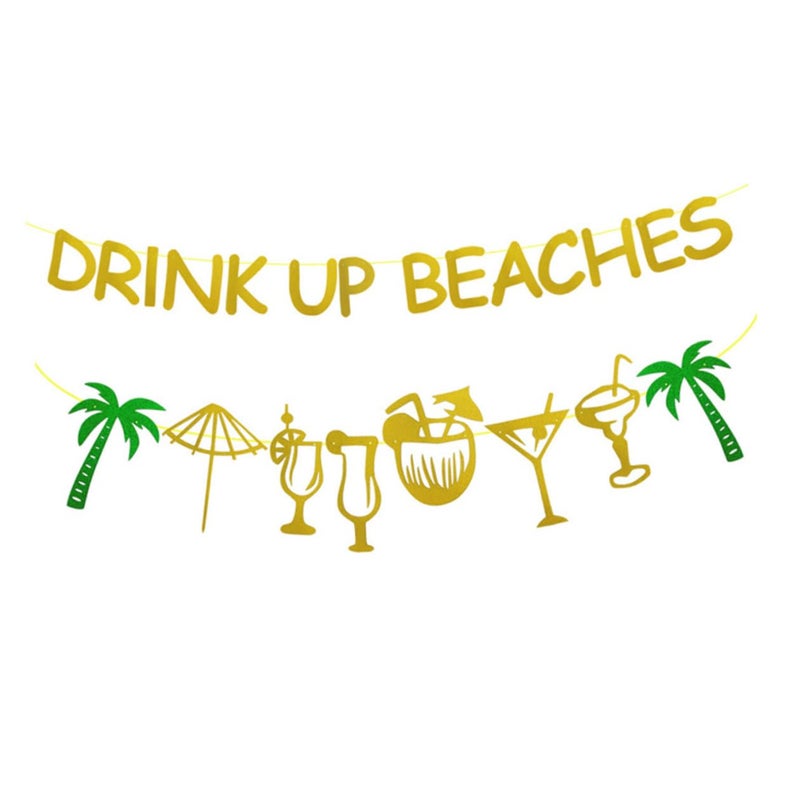 Glittery Tropical Beach Hanging Banner Decor For Luau Party Photo Backdrop 2 Pieces - Image 2