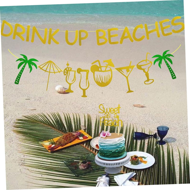 Glittery Tropical Beach Hanging Banner Decor For Luau Party Photo Backdrop 2 Pieces - Image 4