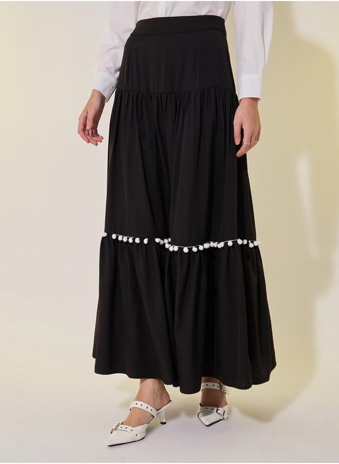 Take Two Solid Bombom Tassels Detail Maxi Skirt  - Image 2