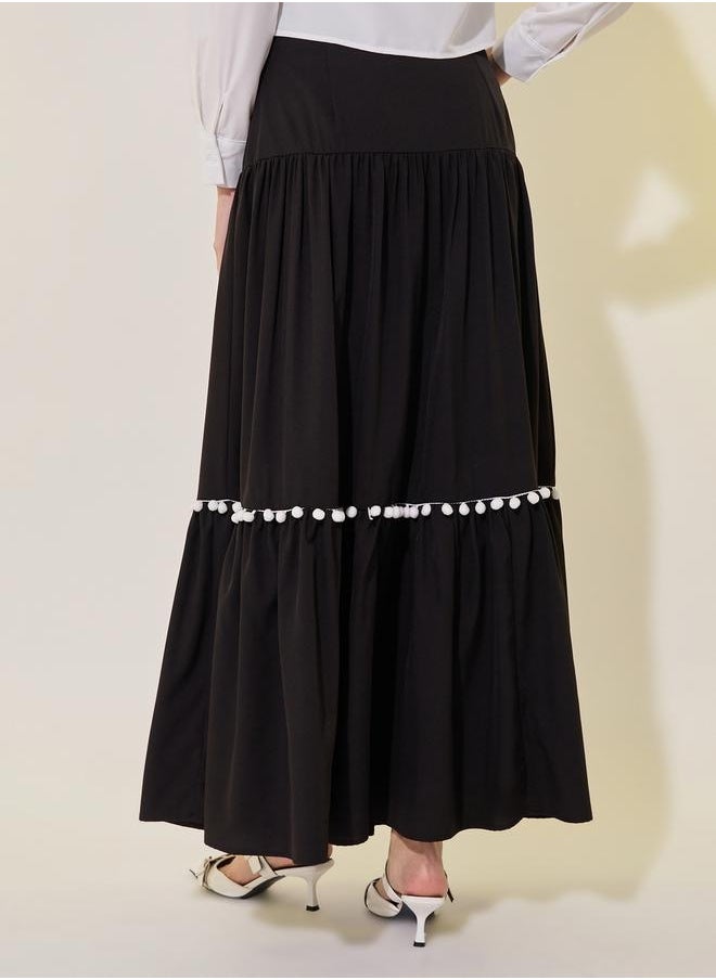Take Two Solid Bombom Tassels Detail Maxi Skirt  - Image 4