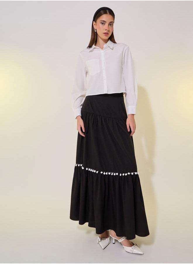 Take Two Solid Bombom Tassels Detail Maxi Skirt  - Image 1