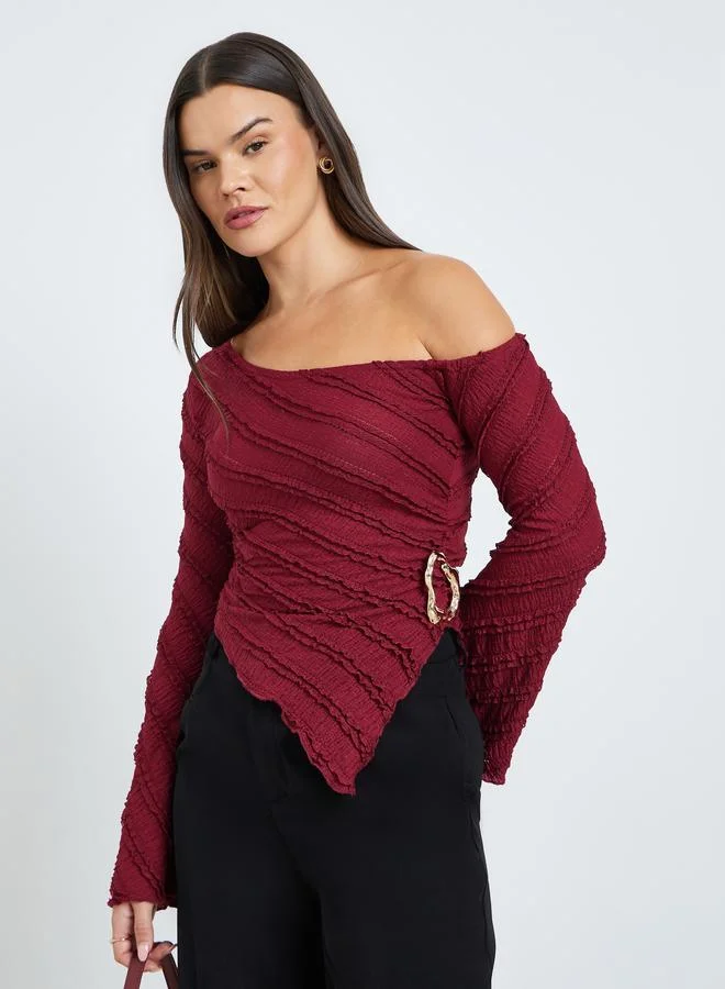 Take Two Burgundy One-Shoulder Buckle Detail Top