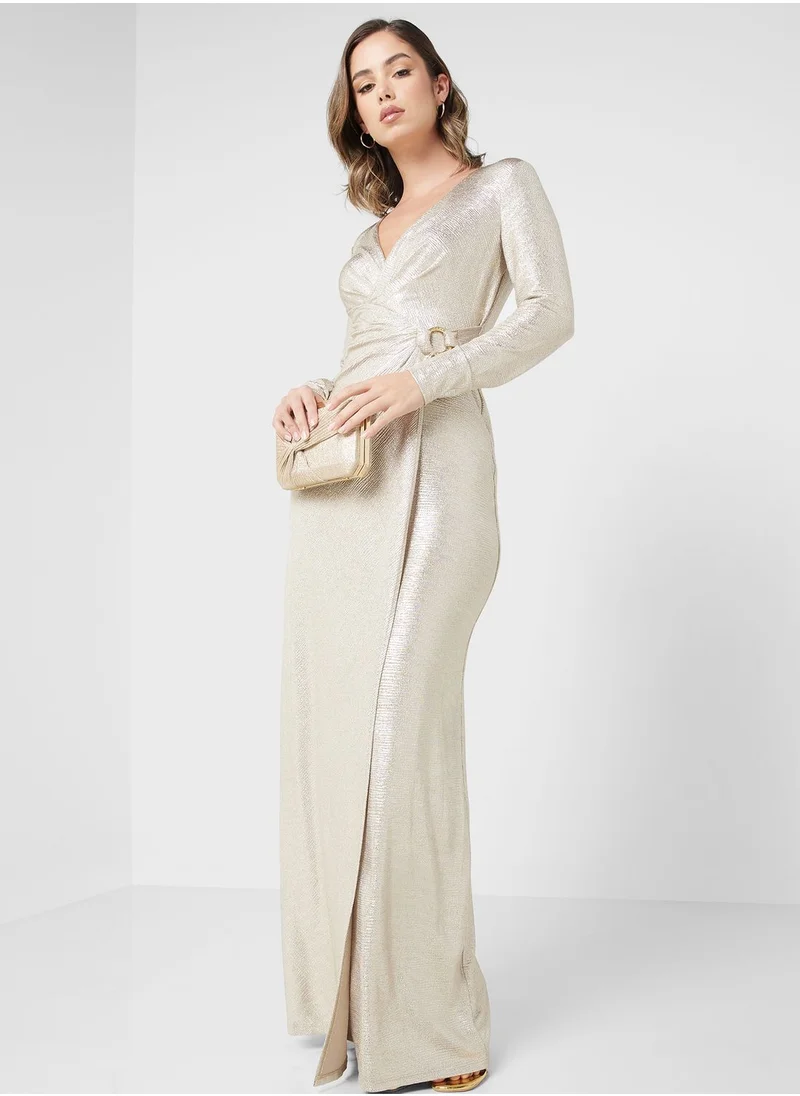 Lauren Ralph Lauren V-Neck Knot Detail Dress