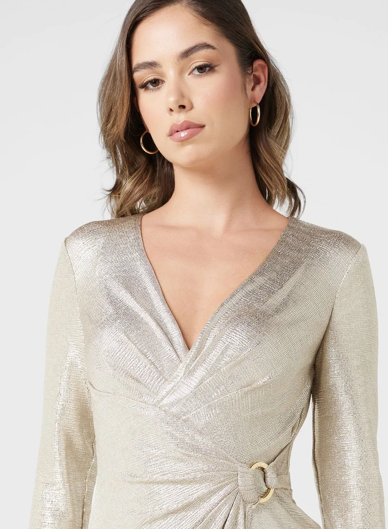 Lauren Ralph Lauren Metallic Wrap Maxi Dress