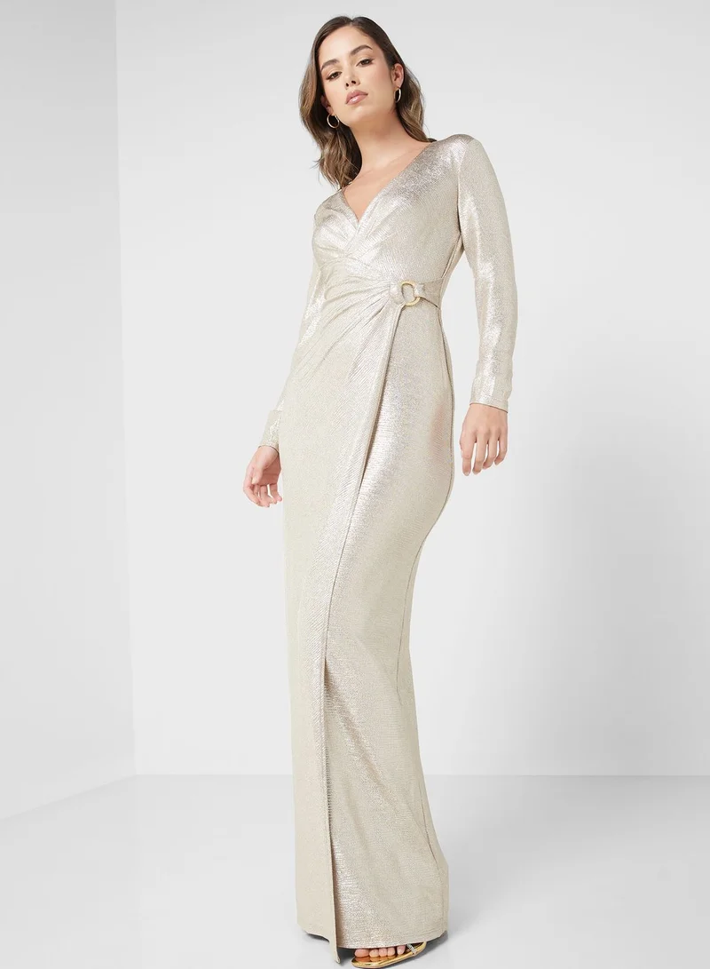 Lauren Ralph Lauren Metallic Wrap Maxi Dress