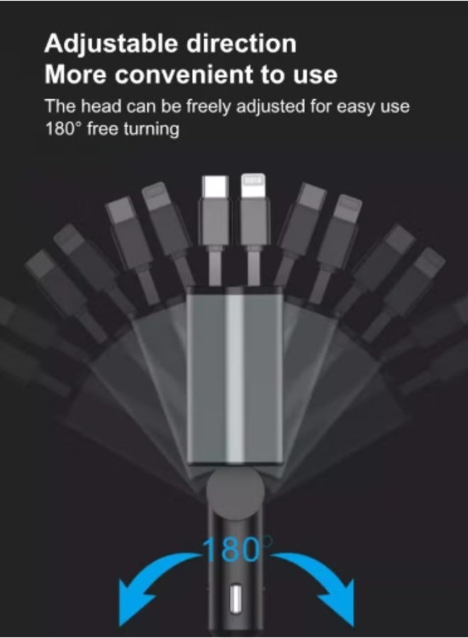 120W Car Charger, 4-In-1 USB Pd Car Charger Type C Fast Charging, Retractable Cable (31.5 Inch) And 2 Usb Ports Car Charger Adapter Type-C & Lightning Cables Compatible With Iphone 16/15/14/13/12 Pro Max Xr, Ipad, Pixel - Image 3