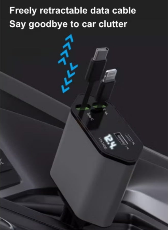 120W Car Charger, 4-In-1 USB Pd Car Charger Type C Fast Charging, Retractable Cable (31.5 Inch) And 2 Usb Ports Car Charger Adapter Type-C & Lightning Cables Compatible With Iphone 16/15/14/13/12 Pro Max Xr, Ipad, Pixel - Image 5