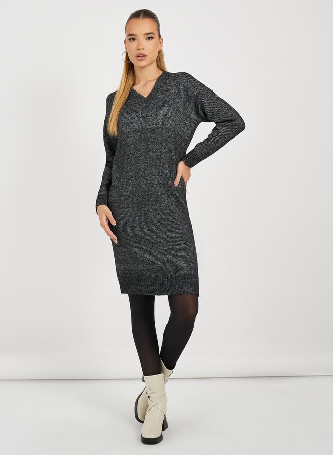 ستايلي فستان قصير بتفاصيل محبوكة وأكمام طويلة - Image 5