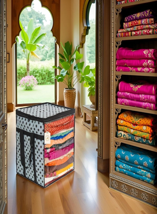 Shaping Fabric Saree Storage Bag | Premium Wardrobe Cloth Organizer Box | Large Garment Cover with Polka Dot Design | Durable Fabric, Transparent Window | Pack of 1 SF-SB-1466 - Image 1